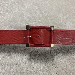 Vintage Carlisle Belt Womens S Red Textured Wide Leather Gold Tone Buckle 5524